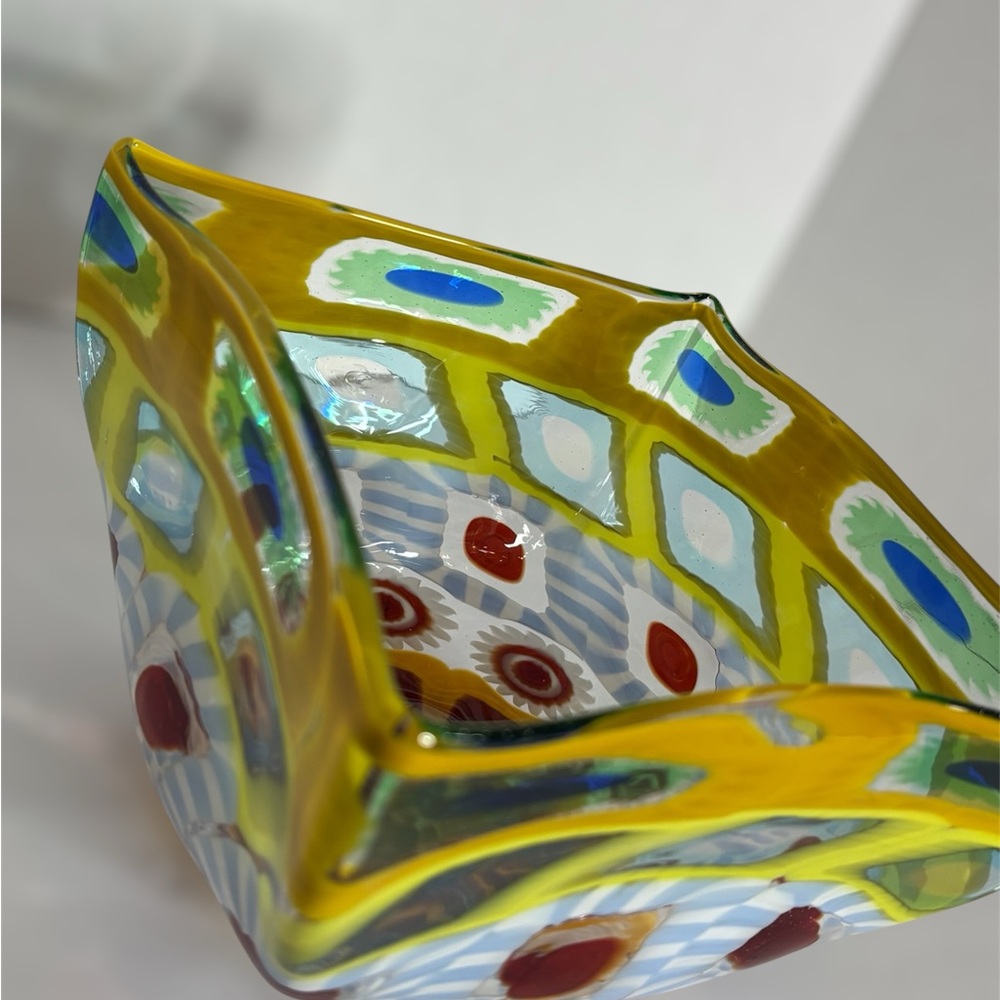 RARE 9” Signed Formentello Murano Millefiori Glass Centerpiece Bowl